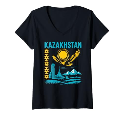 Damen Kasachstan Reise-Souvenir Almaty Astana Adler Zentralasien T-Shirt mit V-Ausschnitt Damen Kasachstan Reise-Souvenir Almaty Astana Adler Zentralasien T-Shirt mit V-Ausschnitt von Kazakhstani Almanty Apaprel