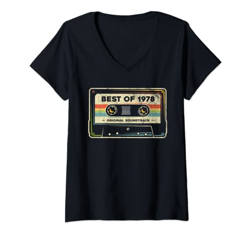 Damen Retro Best of 1978 Mixtape Vintage 45. Geburtstag Kassette T-Shirt mit V-Ausschnitt Damen Retro Best of 1978 Mixtape Vintage 45. Geburtstag Kassette T-Shirt mit V-Ausschnitt von Kazekaz