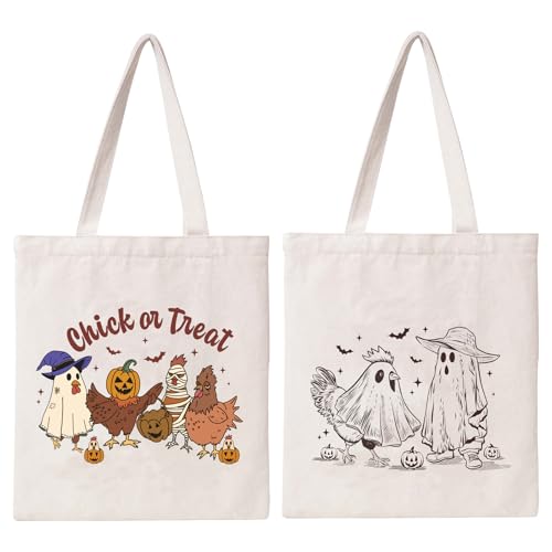 Kazova Halloween-Tragetasche mit lustigem Küken-Motiv, Baumwolltasche für Damen, Halloween, Süßes oder Saures, Baumwolle, Handtasche, wiederverwendbar, Lebensmitteleinkauf, Strand, Handtasche mit Kazova Halloween-Tragetasche mit lustigem Küken-Motiv, Baumwolltasche für Damen, Halloween, Süßes oder Saures, Baumwolle, Handtasche, wiederverwendbar, Lebensmitteleinkauf, Strand, Handtasche mit von Kazova