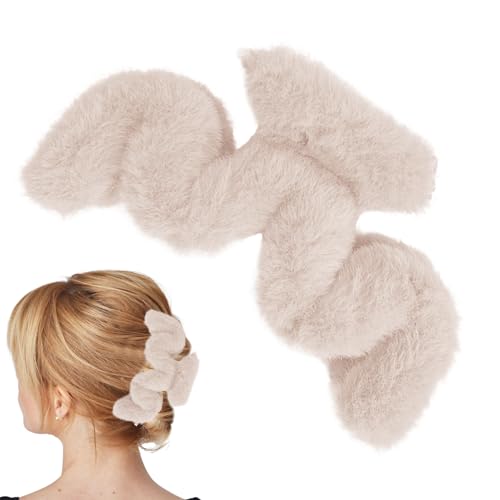 Fuzzy Claw Clip - Plüsch-Haarspange in Wellenform - Große Klammerklammer, Haarschmuck für dickes langes Haar, große Haarspange für Frauen und Mädchen für den täglichen Gebrauch von Kazuko