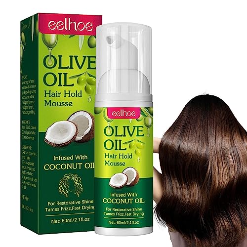Haarschaum - 60 ml feuchtigkeitsspendendes Haarstyling-Mousse mit Olivenöl,Anti-Frizz-Zopfschaum für mehr Glanz, lockiges Haarschaum für Frauen, lang anhaltende Frizz-Kontrolle von Kazuko
