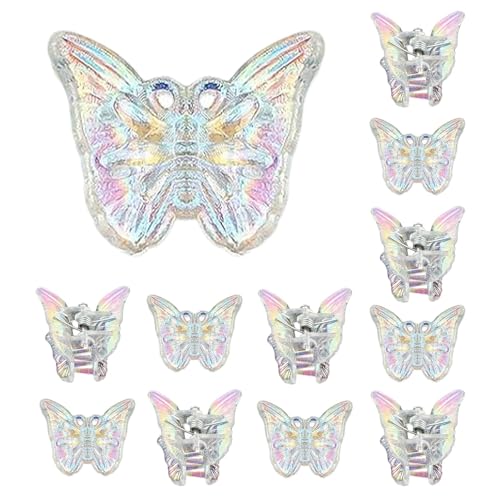 Kazuko Schmetterlings-Haarspangen für Mädchen,Schmetterlings-Haarspangen | 12 Stück Schmetterlingsklammern Schmetterlings-Haarschmuck | Silber-weiße, niedliche, bunte, transparente Haarspangen für von Kazuko