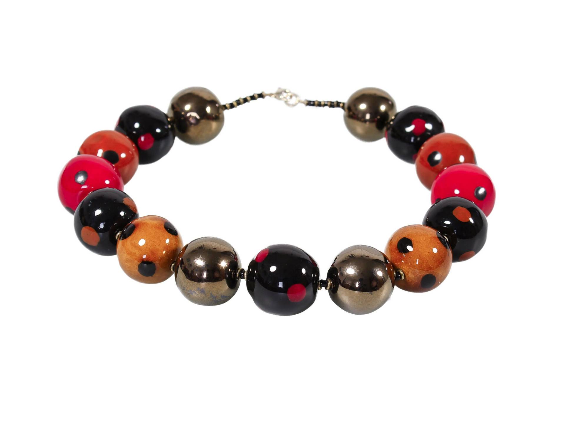 Halskette Schwarz Rot Gold, Bunte Keramikperlen, Kazuri, Handgemachter Schmuck, Statementkette, Keramikschmuck, Patchwork Gabra Halskette Schwarz Rot Gold, Bunte Keramikperlen, Kazuri, Handgemachter Schmuck, Statementkette, Keramikschmuck, Patchwork Gabra von KazuriStore