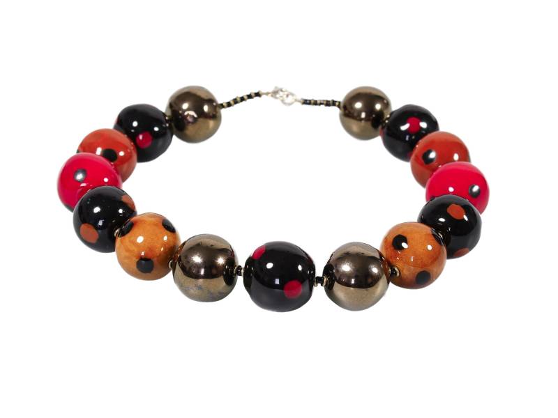 Halskette Schwarz Rot Gold, Bunte Keramikperlen, Kazuri, Handgemachter Schmuck, Statementkette, Keramikschmuck, Patchwork Gabra Halskette Schwarz Rot Gold, Bunte Keramikperlen, Kazuri, Handgemachter Schmuck, Statementkette, Keramikschmuck, Patchwork Gabra von KazuriStore