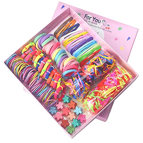 Kcabrtet Haargummis Set Mit Geschenkbox, Mädchen Haarschmuck Elastische Haarseile Farbe Metall Haarnadel Traceles Haarseile Set Für Mädchen Kinder von Kcabrtet