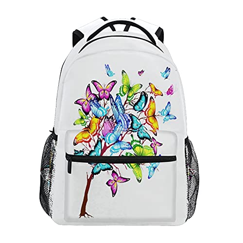 Bunter Schmetterling Baum Rucksack Frühling Schmetterlinge Baum Student Schultasche Büchertasche 14 Zoll Laptop Rucksäcke Reise Daypack Schultertasche für Jungen Mädchen Kinder von Kcldeci