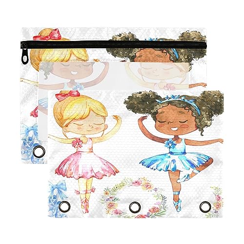 Kcldeci 2 Stück Federmäppchen für 3-Ringbinder, Mädchen Ballett Binder Bleistift Tasche Bleistift Tasche Bulk für Zuhause, Büro, Schulbedarf, Mehrfarbig, 9.8*7*0.1inch/ 25*18*0.5cm von Kcldeci