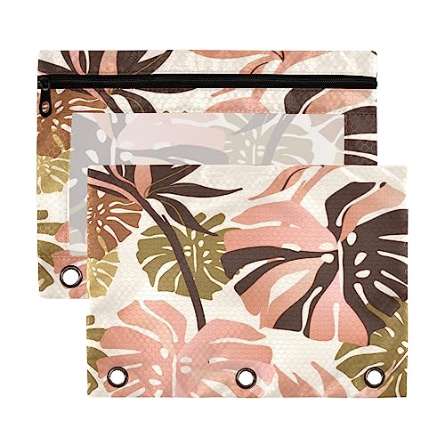 Kcldeci 2 Stück Federmäppchen für 3-Ringbinder, abstrakte tropische Blumen Rose Gold Blätter Binder Federmäppchen Federmäppchen Beutel Bulk für Zuhause, Büro, Schulbedarf, Mehrfarbig, 9.8*7*0.1inch/ von Kcldeci