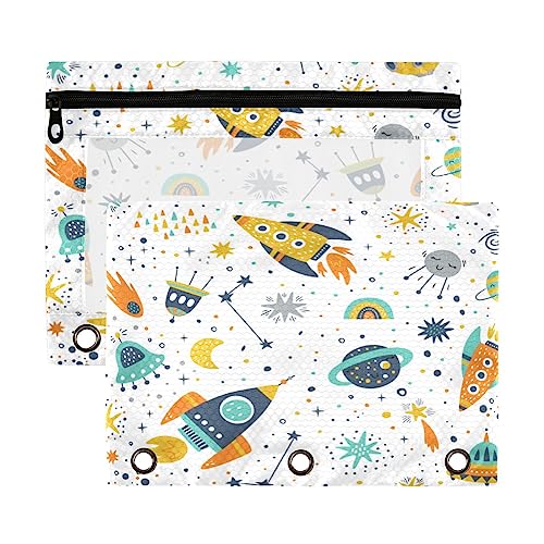 Kcldeci 2 Stück Federmäppchen für 3-Ringbuch, Kindish Space Rocket Star Flugzeug Raumsonde Binder Federmäppchen Federmäppchen Tasche Bulk für Zuhause, Büro, Schulbedarf, Mehrfarbig, 9.8*7*0.1inch/ von Kcldeci