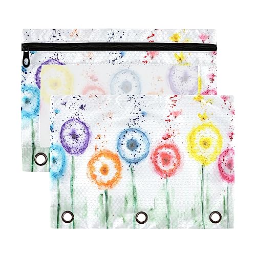 Kcldeci 2 Stück Federmäppchen für 3 Ringbücher, Blumen Löwenzahn Binder Federmäppchen Federmäppchen Federmäppchen Beutel Bulk für Zuhause, Büro, Schulbedarf, Mehrfarbig, 9.8*7*0.1inch/ 25*18*0.5cm von Kcldeci