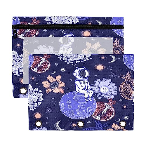 Kcldeci 2 Stück Federmäppchen für 3-Ringordner, Astronaut kleiner Planet Sonne Binder Federmäppchen Federmäppchen Tasche Bulk für Zuhause, Büro, Schulbedarf, Mehrfarbig, 9.8*7*0.1inch/ 25*18*0.5cm von Kcldeci