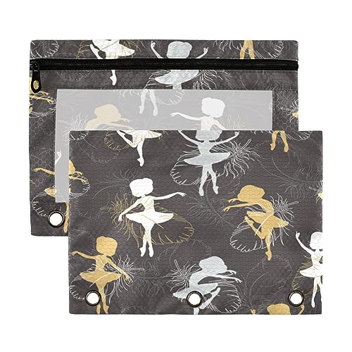 Kcldeci 2 Stück Federmäppchen für 3-Ringordner, Gold Ballerina Mädchen Binder Federmäppchen Federmäppchen Beutel Bulk für Zuhause, Büro, Schulbedarf, Mehrfarbig, 9.8*7*0.1inch/ 25*18*0.5cm von Kcldeci