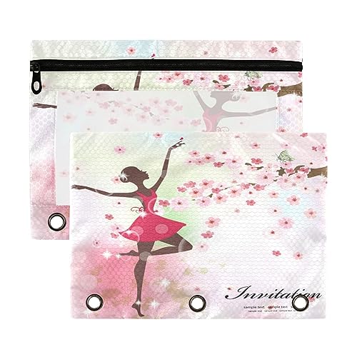 Kcldeci 2 Stück Federmäppchen für 3-Ringordner, Mädchen Balletttänzerin Binder Federmäppchen Federmäppchen Federmäppchen Beutel Bulk für Zuhause, Büro, Schulbedarf, Mehrfarbig, 9.8*7*0.1inch/ von Kcldeci