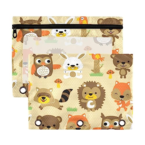 Kcldeci 2 Stück Federmäppchen für 3-Ringordner, niedliche Wald Tiere Cartoon Binder Federmäppchen Federmäppchen Beutel Bulk für Zuhause, Büro, Schulbedarf, Mehrfarbig, 9.8*7*0.1inch/ 25*18*0.5cm von Kcldeci