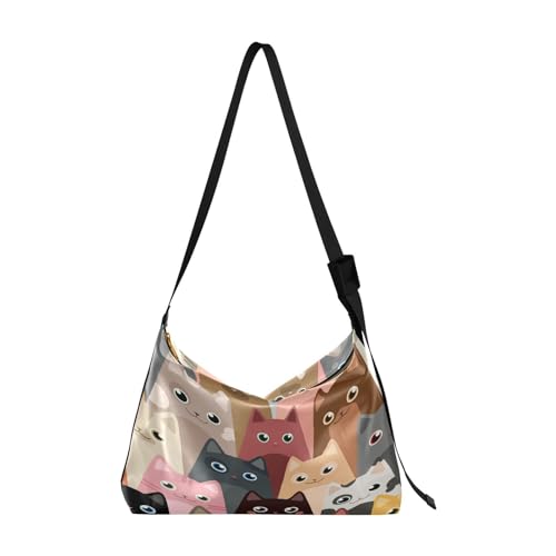 Kcldeci Allzweck-Sporttasche, Tragetasche, Cartoon-Schnitt, Katzenkopf, Sporttaschen, Bauchtaschen, Handtaschen, Crossbody-Taschen, mehrfarbig, Einheitsgröße von Kcldeci