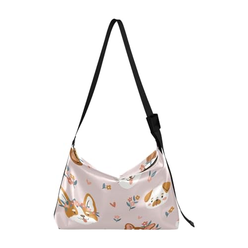 Kcldeci Allzweck-Sporttaschen, Tragetaschen, niedliche Hunde, Blumen und Herzen, Sporttaschen, Bauchtaschen, Handtaschen, Crossbody-Taschen, mehrfarbig, Einheitsgröße von Kcldeci