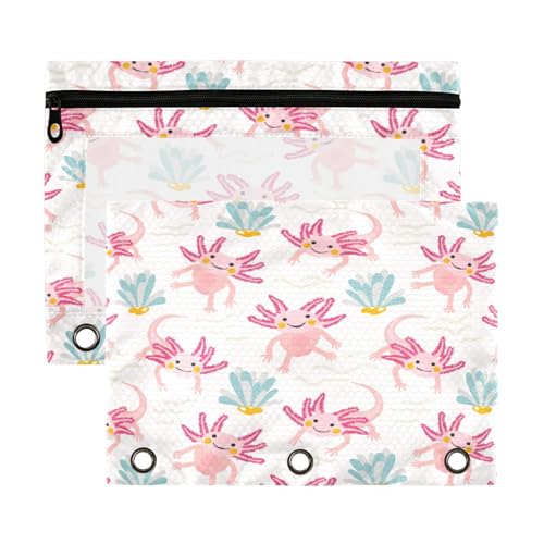 Kcldeci Axolotl Federmäppchen mit nahtlosem Muster, 3-Ring-Federmäppchen mit Reißverschluss, Beutel für 3-Ringbinder, Federmäppchen mit transparentem Fenster, für Bürobedarf, 2 Stück, Mehrfarbig, 9.8 von Kcldeci