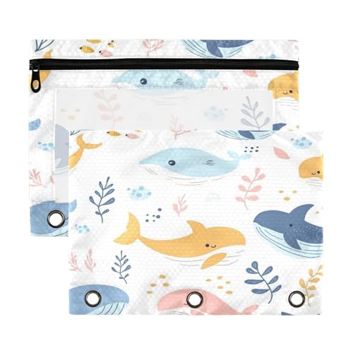 Kcldeci Buntes Federmäppchen mit Walen, für 3-Ringbuch, Federmäppchen mit Reißverschluss, transparentes Federmäppchen, Büro, Schreibwaren, Schul-Organizer von Kcldeci