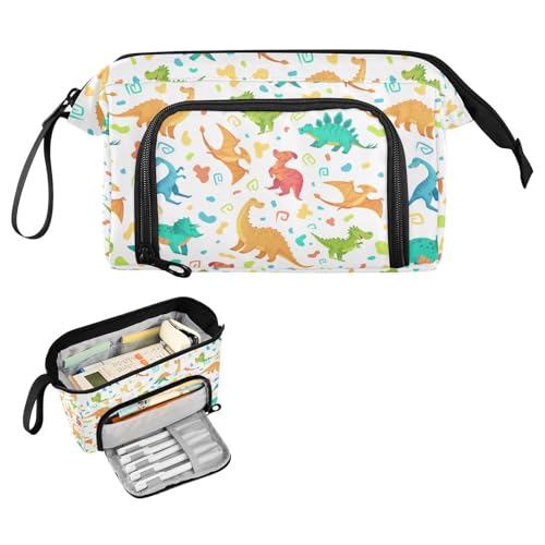 Kcldeci Cartoon Dino Dinosaurier Federmäppchen für Jungen und Mädchen, Erwachsene Big Pencil Bag mit Reißverschluss, Teenager Große Aufbewahrung Bleistift Box für Schule Büro, Mehrfarbig, 9.4*3.7 von Kcldeci