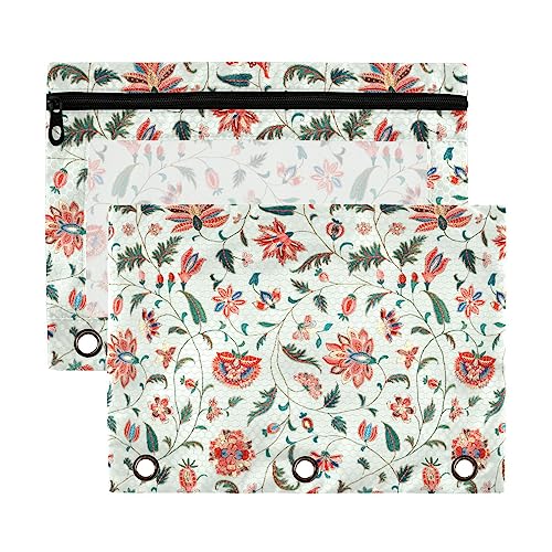 Kcldeci Chintz Federmäppchen für 3-Ringbücher, Blumenmuster, mit Reißverschluss, Stiftehalter mit Sichtfenster, für Schule, Klassenzimmer, Büro, Organizer, 2 Stück von Kcldeci