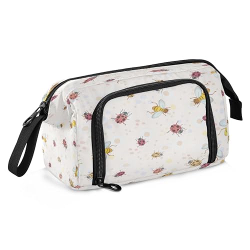 Kcldeci Federmäppchen, Bienen und Marienkäfer, Federmäppchen, Organizer, Schreibwarentasche mit Griff für Büro, Organizer, ästhetische Federmäppchen, Mehrfarbig, 9.4*3.7*5.9in von Kcldeci