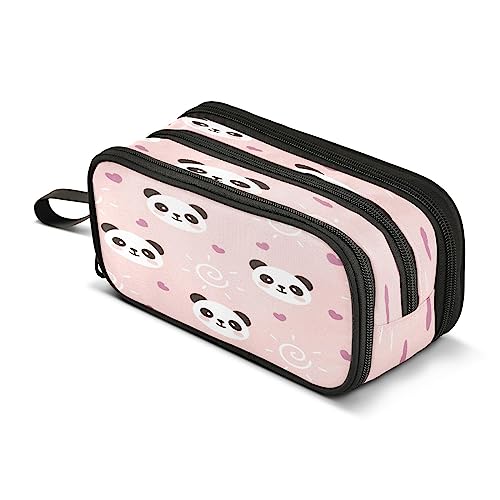 Kcldeci Federmäppchen, Kawaii Panda Bär rote Herzen großes Federmäppchen Stifteetui Schreibwaren Büro Reise Make-up Organizer für Erwachsene Frauen Männer, Mehrfarbig, 8.86*3.54*4.33in von Kcldeci