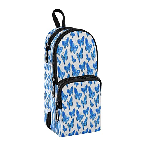 Kcldeci Federmäppchen Stifthalter Stifttasche Aquarell Blau Schmetterlinge Tier Insekten Make-up Kosmetiktasche Tasche Büro Aufbewahrung Organizer für Frauen Männer von Kcldeci