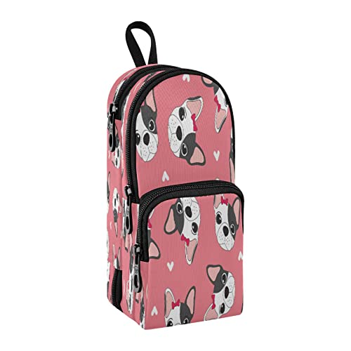 Kcldeci Federmäppchen Stifthalter Stifttasche Französische Bulldogge Kopf auf rosa Make-up Kosmetiktasche Tasche Büro Aufbewahrung Organizer für Frauen Männer von Kcldeci