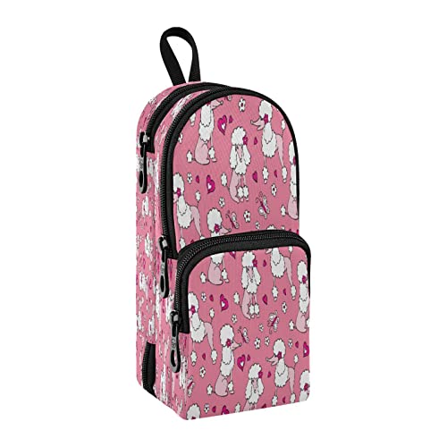 Kcldeci Federmäppchen Stifthalter Stifttasche Hund Pudel Grau Rosa Make-up Kosmetiktasche Tasche Büro Aufbewahrung Organizer für Frauen Männer von Kcldeci