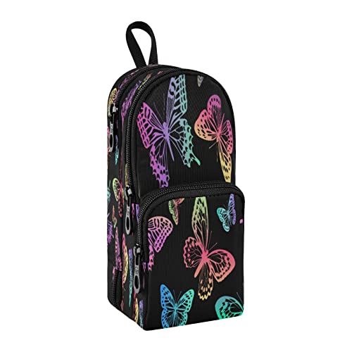 Kcldeci Federmäppchen Stifthalter Stifttasche Regenbogen Schmetterlinge Make-up Kosmetiktasche Tasche Büro Aufbewahrung Organizer für Frauen Männer von Kcldeci