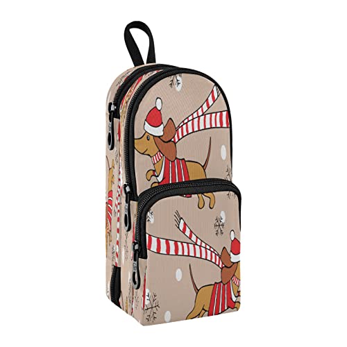 Kcldeci Federmäppchen Stifthalter Stifttasche Romantisch Weihnachten Cartoon Hund Dackel Make-up Kosmetiktasche Tasche Büro Aufbewahrung Organizer für Frauen Männer von Kcldeci