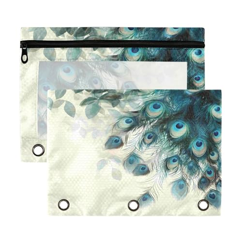 Kcldeci Federmäppchen aus Leder mit Pfauenmotiv für 3-Ring-Ordner, Federmäppchen mit Reißverschluss-Aufbewahrungstasche, transparentes Stifteetui, Büro, Schreibwaren, Schule, Organizer von Kcldeci