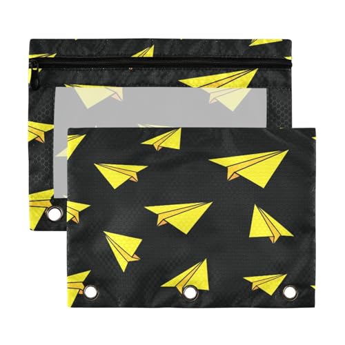 Kcldeci Federmäppchen aus gelbem Papier mit 3 Ringen, Federmäppchen mit Reißverschluss, für 3-Ringbinder, Federmäppchen mit transparentem Fenster, für Bürobedarf, 2 Stück, Mehrfarbig, 9.8*7*0.1inch von Kcldeci