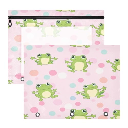 Kcldeci Federmäppchen für 3-Ring-Ordner, schöne Frösche, A4-Größe, Reißverschluss, Federmäppchen für Mädchen und Jungen, transparentes Sichtfenster, Stifteetui für Ordner, 2 Stück von Kcldeci