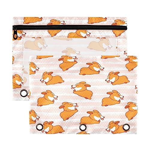 Kcldeci Federmäppchen für 3-Ringbinder, Corgi Cute and Puppies, 2 Stück, Binder-Federmäppchen mit Reißverschluss und verstärkten Ösen, Federmäppchen für Ordner von Kcldeci