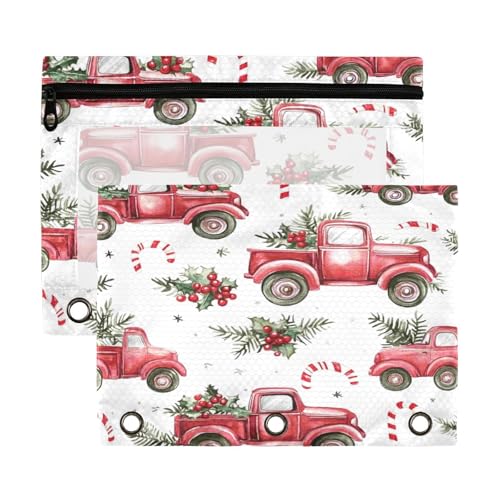 Kcldeci Federmäppchen für 3-Ringbinder, Weihnachts-LKW, Stechpalmen-Design, Federmäppchen mit Reißverschluss-Aufbewahrungstasche, transparentes Stifteetui, Büro, Schreibwaren, Schule, Organizer von Kcldeci