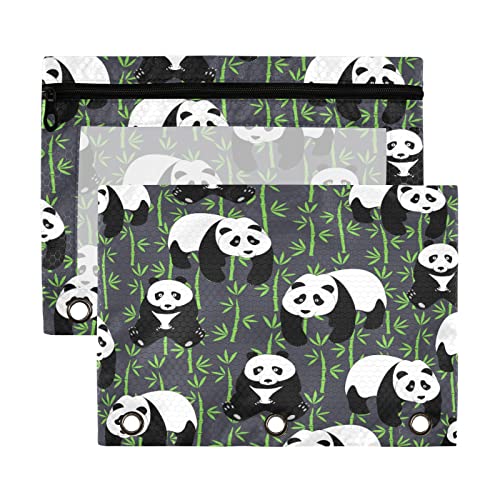 Kcldeci Federmäppchen für 3-Ringbuch, niedliche Pandas, 2 Stück, Bleistiftbeutel mit transparentem Fenster, Federmäppchen mit Reißverschluss für Ordner von Kcldeci