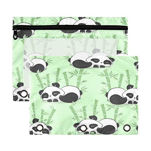 Kcldeci Federmäppchen für 3-Ringbuch, niedliche Pandas-Bambus, 2 Stück, Bleistiftbeutel mit transparentem Fenster, Federmäppchen mit Reißverschluss für Ordner von Kcldeci