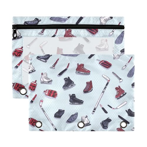 Kcldeci Federmäppchen für Hockeyschläger, Handschuhe und Schlittschuhe, Federmäppchen für 3-Ringbinder, Federmäppchen mit Reißverschluss, transparentes Federmäppchen, Büro, Schreibwaren von Kcldeci