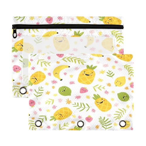 Kcldeci Federmäppchen mit 3 Ringen, Federmäppchen mit Reißverschluss, für 3-Ringbuch, Ananas, Zitrone, Erdbeere, Federmäppchen mit transparentem Fenster, 2 Stück Kcldeci Federmäppchen mit 3 Ringen, Federmäppchen mit Reißverschluss, für 3-Ringbuch, Ananas, Zitrone, Erdbeere, Federmäppchen mit transparentem Fenster, 2 Stück von Kcldeci