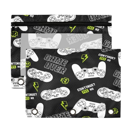 Kcldeci Federmäppchen mit 3 Ringen, Federmäppchen mit Reißverschluss, für 3-Ringbuch, Joystick, Gamepad, Federmäppchen mit transparentem Fenster, 2 Stück von Kcldeci