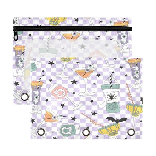 Kcldeci Federmäppchen mit 3 Ringen, Fledermauswürmer, Spinne, Federmäppchen, Federmäppchen mit Reißverschluss, für 3 Ringbücher, Federmäppchen mit transparentem Fenster, für Bürobedarf, 2 Stück von Kcldeci