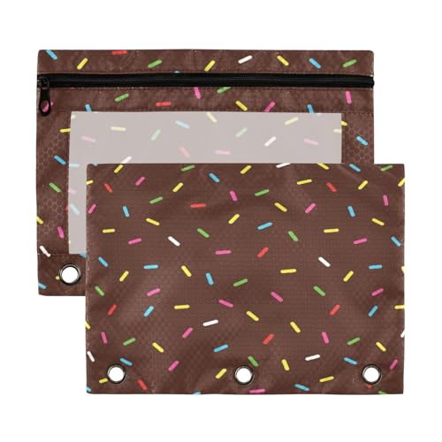 Kcldeci Federmäppchen mit 3 Ringen, buntes Streuseln auf Schokolade, Federmäppchen mit Reißverschluss, für 3-Ringbinder, Federmäppchen mit transparentem Fenster, für Bürobedarf, 2 Stück, Mehrfarbig von Kcldeci