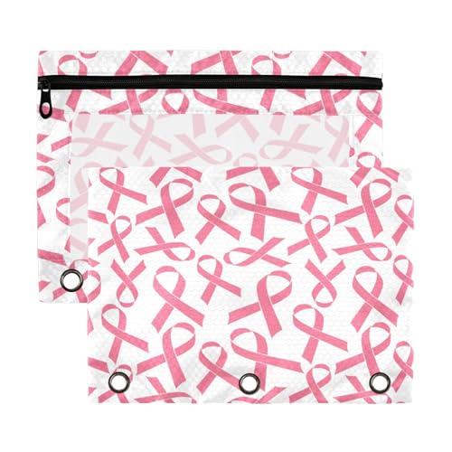 Kcldeci Federmäppchen mit 3 Ringen, mit pinkem Band, Krebs, Federmäppchen mit Reißverschluss, für 3-Ringbinder, Federmäppchen mit transparentem Fenster, für Bürobedarf, 2 Stück, Mehrfarbig, 9.8*7 von Kcldeci