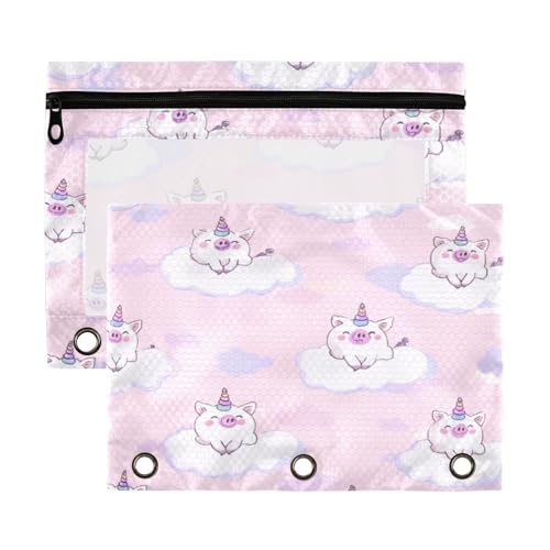 Kcldeci Federmäppchen mit Aufschrift "Happy Pig on Clouds" für 3-Ringbuch, Federmäppchen mit Reißverschluss, transparentes Federmäppchen, Büro, Schreibwaren, Schul-Organizer von Kcldeci