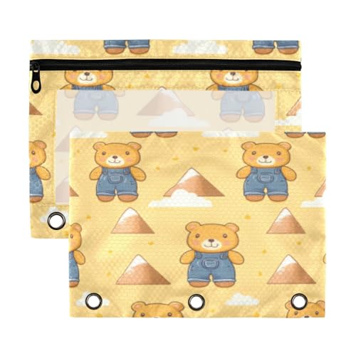 Kcldeci Federmäppchen mit Bären-Overalls, Federmäppchen für 3-Ring-Ordner, Federmäppchen mit Reißverschluss-Aufbewahrungstasche, transparentes Stifteetui, Büro, Schreibwaren, Schule, Organizer von Kcldeci