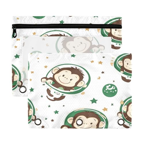 Kcldeci Federmäppchen mit Cartoon-Affen-Motiv, für 3-Ringbuch, Federmäppchen mit Reißverschluss, transparentes Federmäppchen, Büro, Schreibwaren, Schul-Organizer von Kcldeci