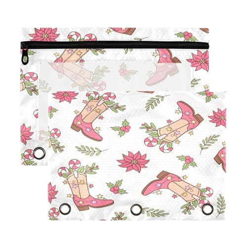 Kcldeci Federmäppchen mit Cowboystiefeln und 3 Ringen, Federmäppchen mit Reißverschluss, für 3-Ringbinder, Federmäppchen mit transparentem Fenster, für Bürobedarf, 2 Stück, Mehrfarbig, 9.8*7*0.1inch von Kcldeci