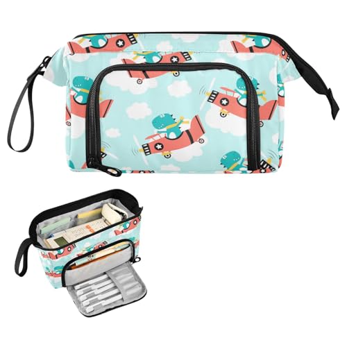 Kcldeci Federmäppchen mit Flugzeug und niedlichem Dinosaurier-Federmäppchen für Jungen und Mädchen, großes Federmäppchen mit Reißverschluss, Teenager, große Aufbewahrungs-Bleistiftbox für Schule, Büro von Kcldeci