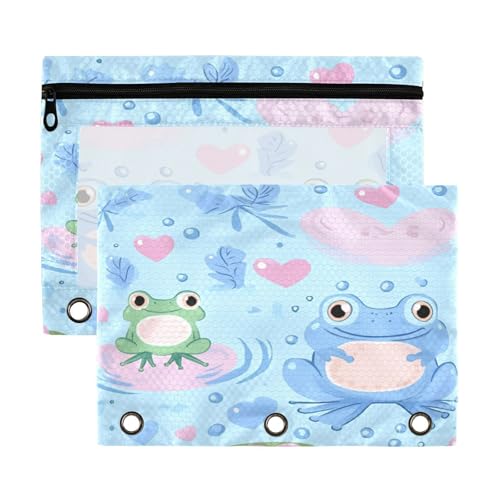 Kcldeci Federmäppchen mit Frosch-Motiv, für 3-Ringbuch, Federmäppchen mit Reißverschluss-Aufbewahrungstasche, transparentes Stifteetui, Büro, Schreibwaren, Schule, Organizer von Kcldeci